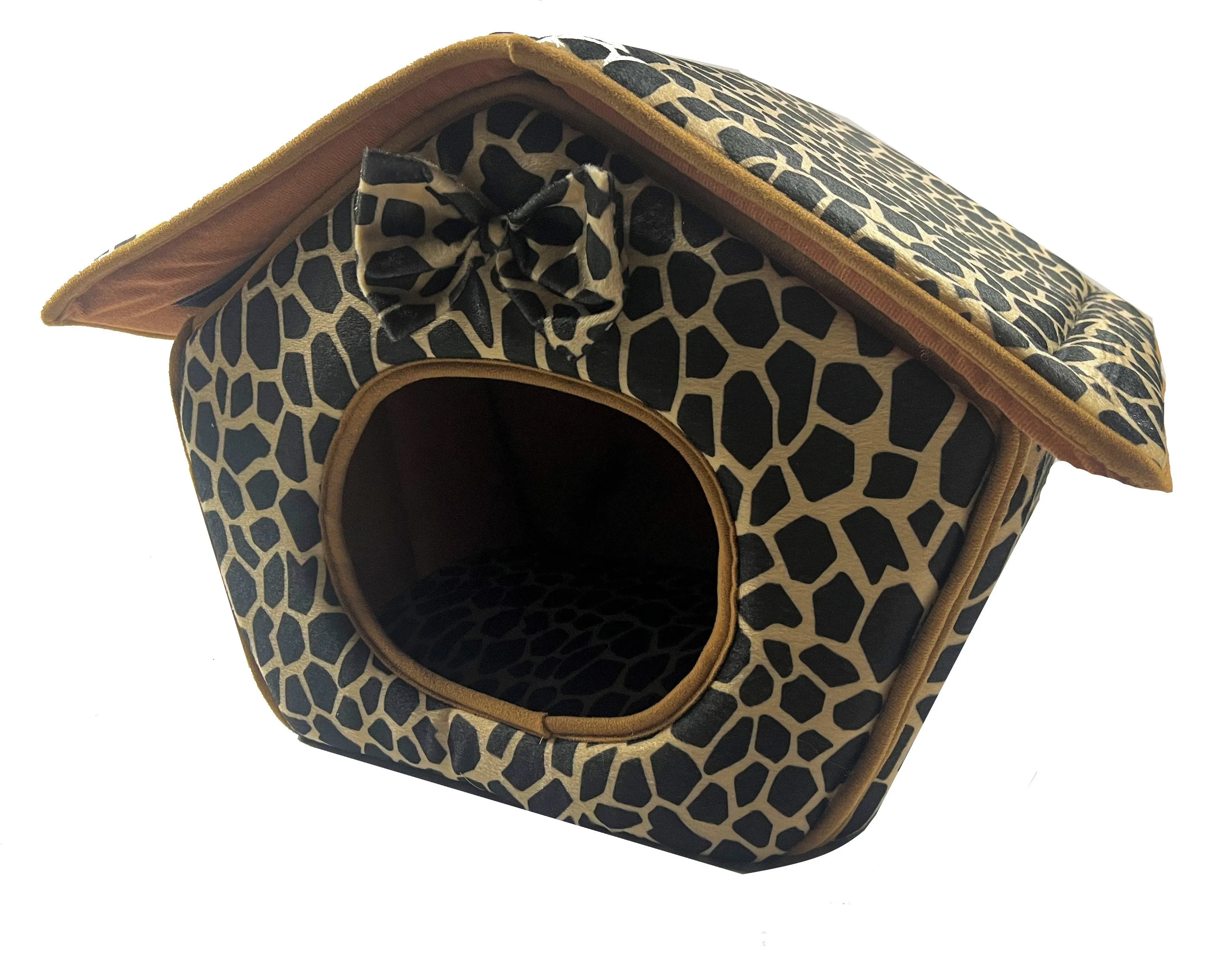 Cozy Pet Cottage, Foldable Pet House with Animal Print, Pet Bed 15" x 13" x 12" 