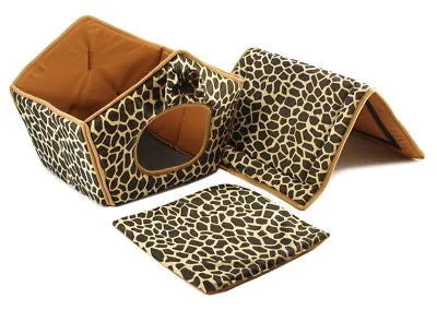 Cozy Pet Cottage, Foldable Pet House with Animal Print, Pet Bed 15" x 13" x 12" 