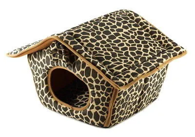 Cozy Pet Cottage, Foldable Pet House with Animal Print, Pet Bed 15" x 13" x 12" 