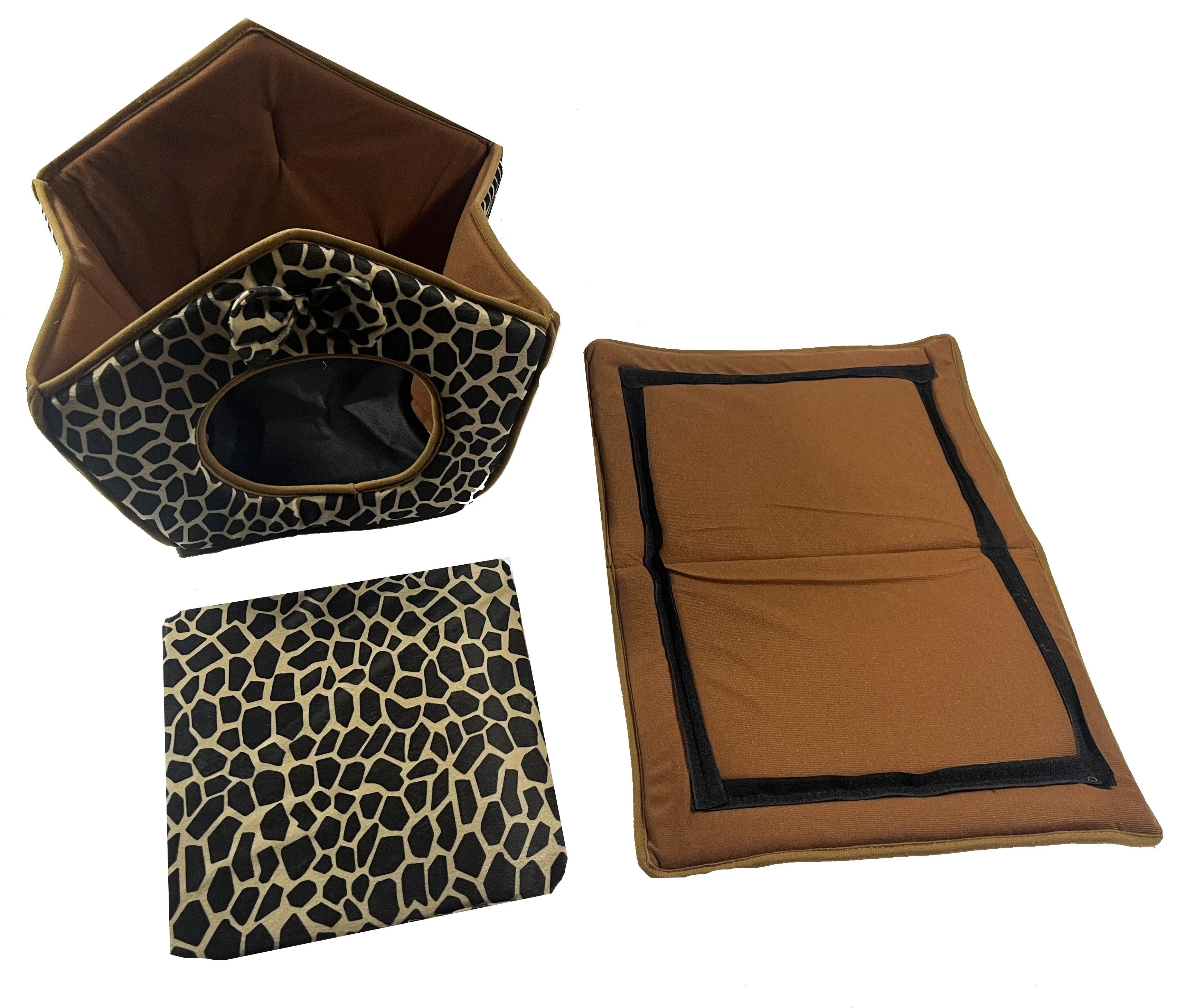 Cozy Pet Cottage, Foldable Pet House with Animal Print, Pet Bed 15" x 13" x 12" 