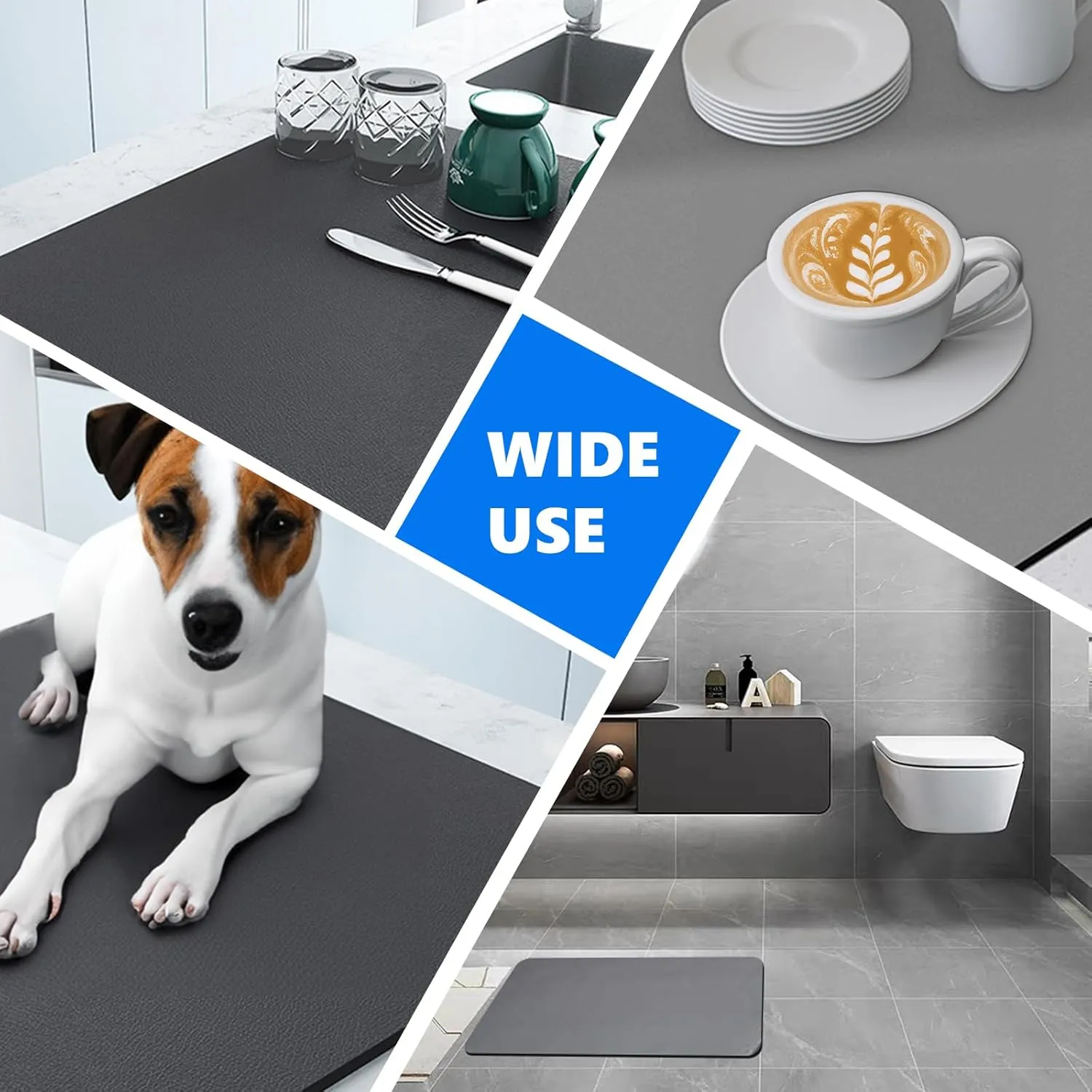Dish Drying Mat for Kitchen Counter,Dish Drying Pad with Non-slip Rubber Backed, Hide Stain Anti Absorbent for Kitchen Counter, Drying Mat for Coffee Machine Dish Rack. (Dark grey big, 16" x 24")