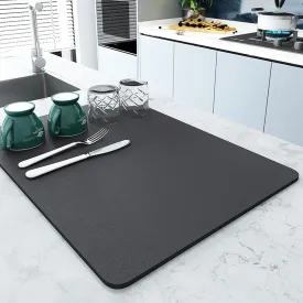 Dish Drying Mat for Kitchen Counter,Dish Drying Pad with Non-slip Rubber Backed, Hide Stain Anti Absorbent for Kitchen Counter, Drying Mat for Coffee Machine Dish Rack. (Dark grey big, 16" x 24")