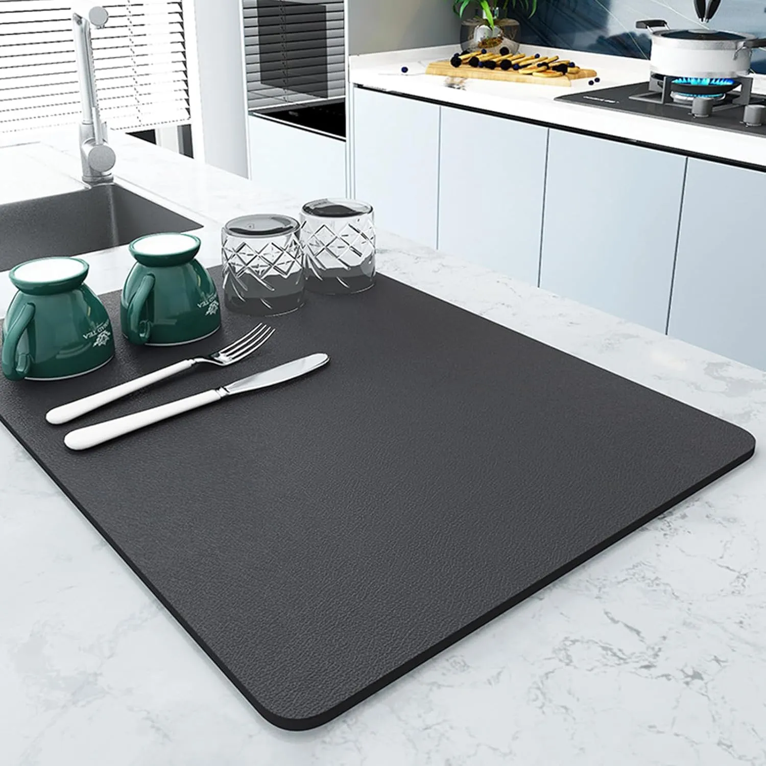 Dish Drying Mat for Kitchen Counter,Dish Drying Pad with Non-slip Rubber Backed, Hide Stain Anti Absorbent for Kitchen Counter, Drying Mat for Coffee Machine Dish Rack. (Dark grey big, 16" x 24")