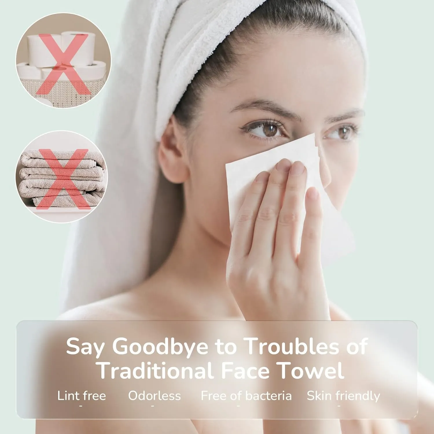 Disposable Face Towel, Ultra Soft Large Cotton Tissue, Unscented Chemical Free 300 Count, Dry and Wet Use Cleansing Wipe for Baby Adult Sensitive Skin, Lint Free Makeup Remover Wipe
