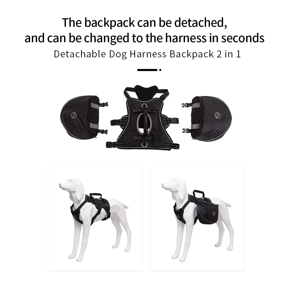 Dog Backpack Harness Saddle Bag Reflective Travel Hiking Pet Adjustable Carrier