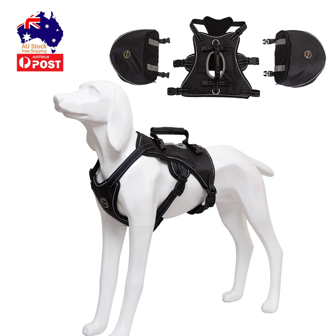 Dog Backpack Harness Saddle Bag Reflective Travel Hiking Pet Adjustable Carrier