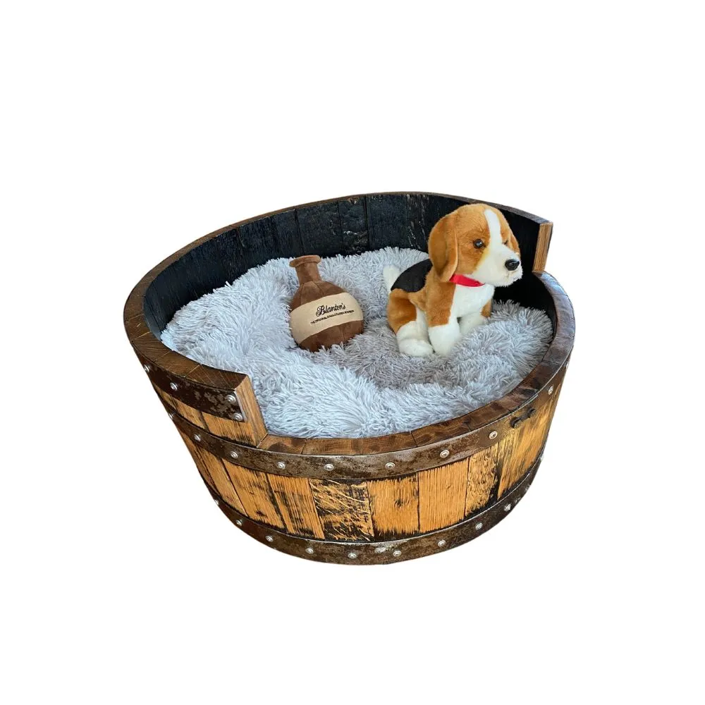 Dog Bed Wooden, Round Frame, Hand Made Solid Wood Barrel Construction