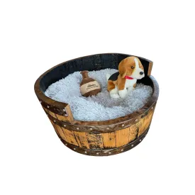 Dog Bed Wooden, Round Frame, Hand Made Solid Wood Barrel Construction