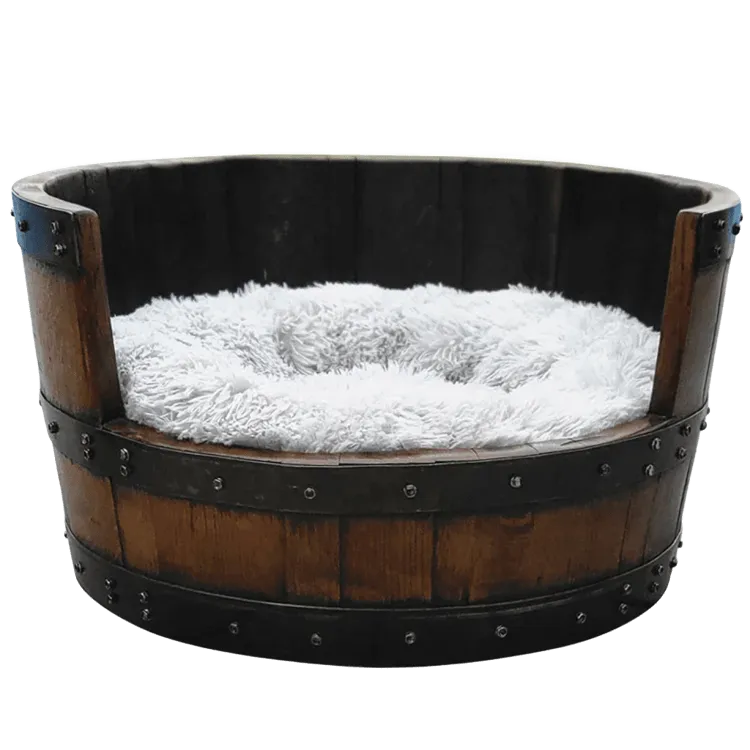 Dog Bed Wooden, Round Frame, Hand Made Solid Wood Barrel Construction