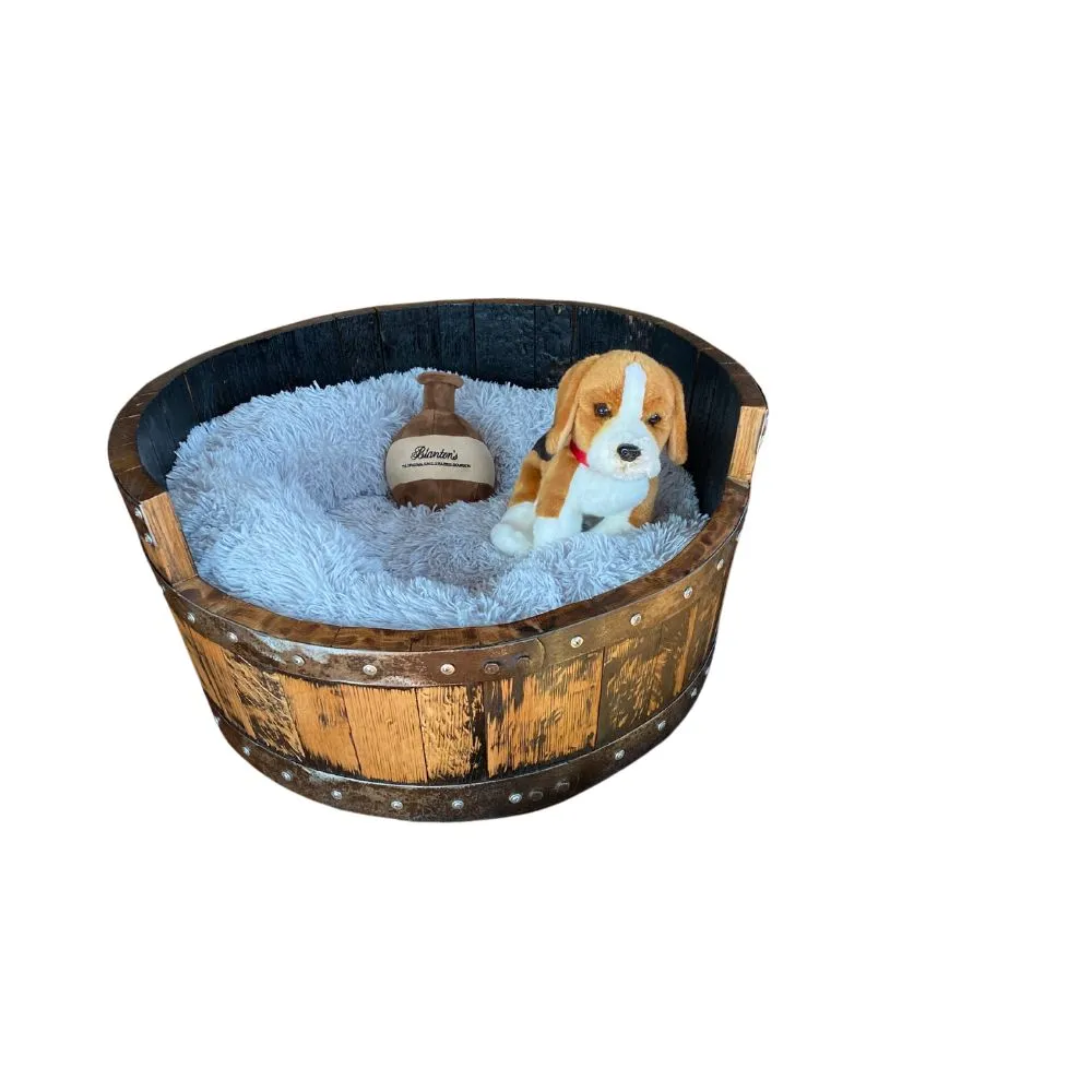 Dog Bed Wooden, Round Frame, Hand Made Solid Wood Barrel Construction