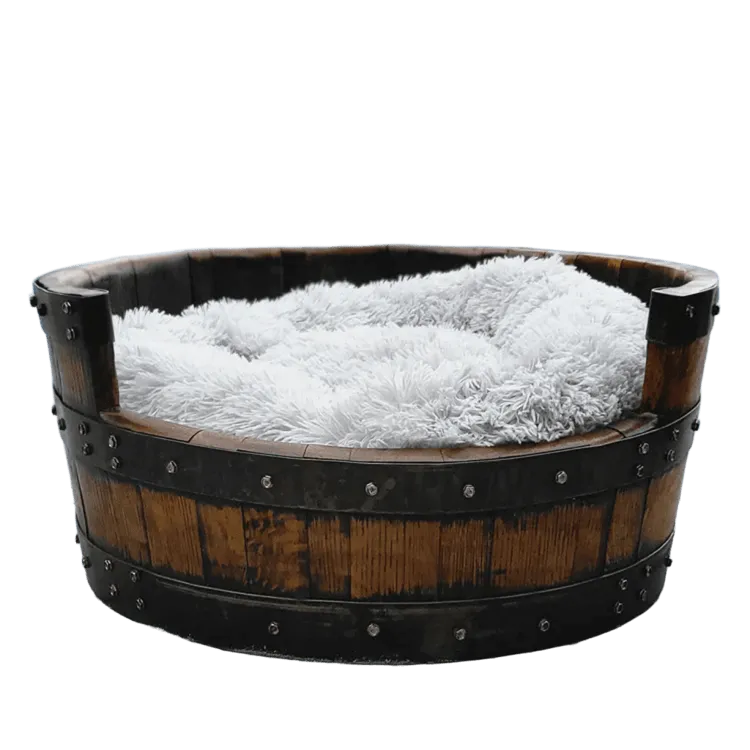 Dog Bed Wooden, Round Frame, Hand Made Solid Wood Barrel Construction