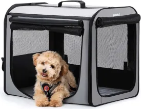 Dog Car Carrier Light Weight, Dog Carrier for Car, Portable Dog Car Crate with Breathable Windows, Foldable Pet Carrier for Both Indoor and Outdoor Use, Dog Travel Crate with Curtain Gray