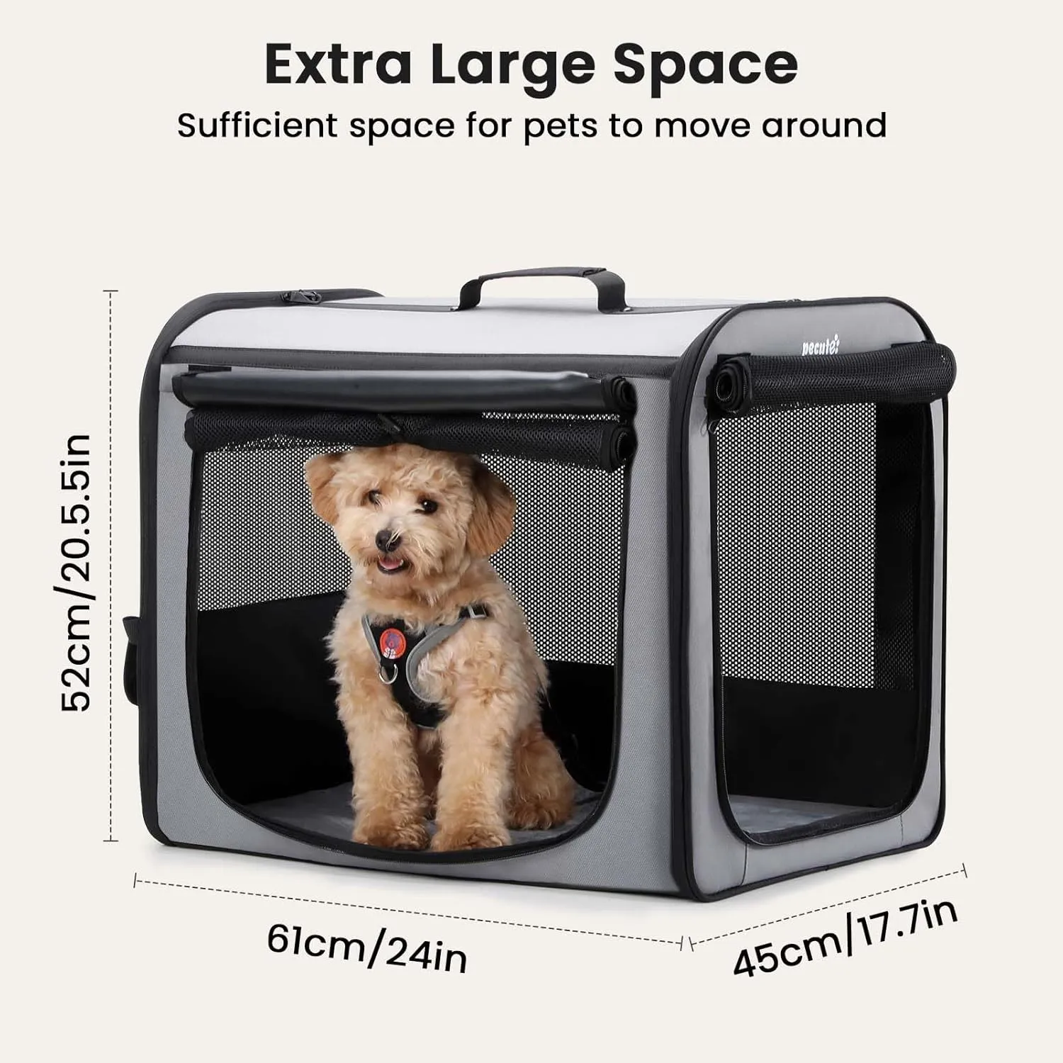 Dog Car Carrier Light Weight, Dog Carrier for Car, Portable Dog Car Crate with Breathable Windows, Foldable Pet Carrier for Both Indoor and Outdoor Use, Dog Travel Crate with Curtain Gray