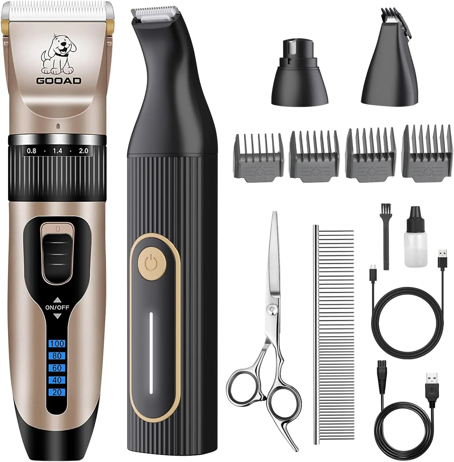 Dog Clippers for Grooming for Heavy Thick Hair&Coats,Low Noise Dog Hair Trimmer,Rechargeable Cordless Pet Shaver, Dog Grooming Kit with Paw Trimmer Nail Grinder for Small Large Dogs Pets
