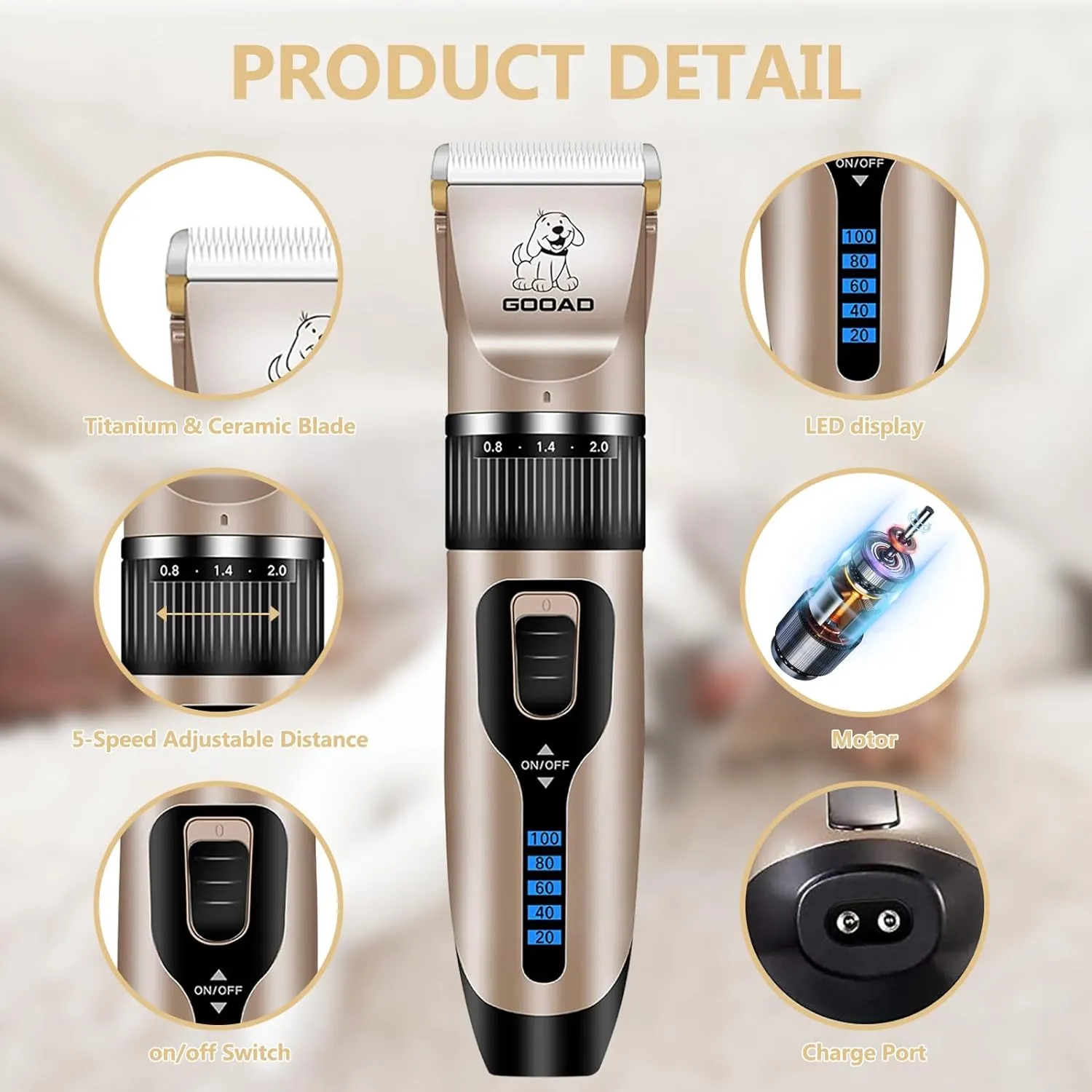 Dog Clippers for Grooming for Heavy Thick Hair&Coats,Low Noise Dog Hair Trimmer,Rechargeable Cordless Pet Shaver, Dog Grooming Kit with Paw Trimmer Nail Grinder for Small Large Dogs Pets