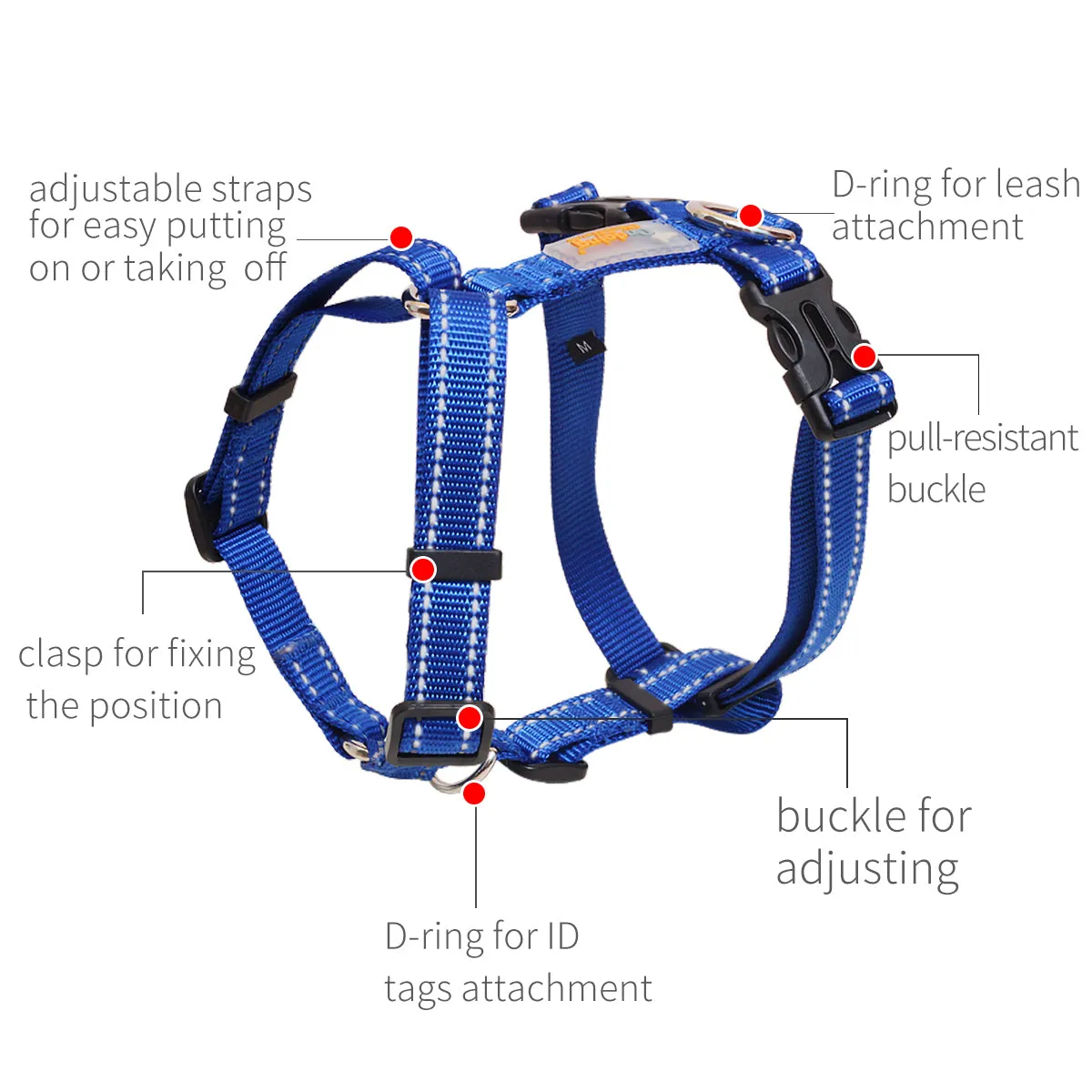 Dog Harness Adjustable Durable Strong Reflective Nylon Harness