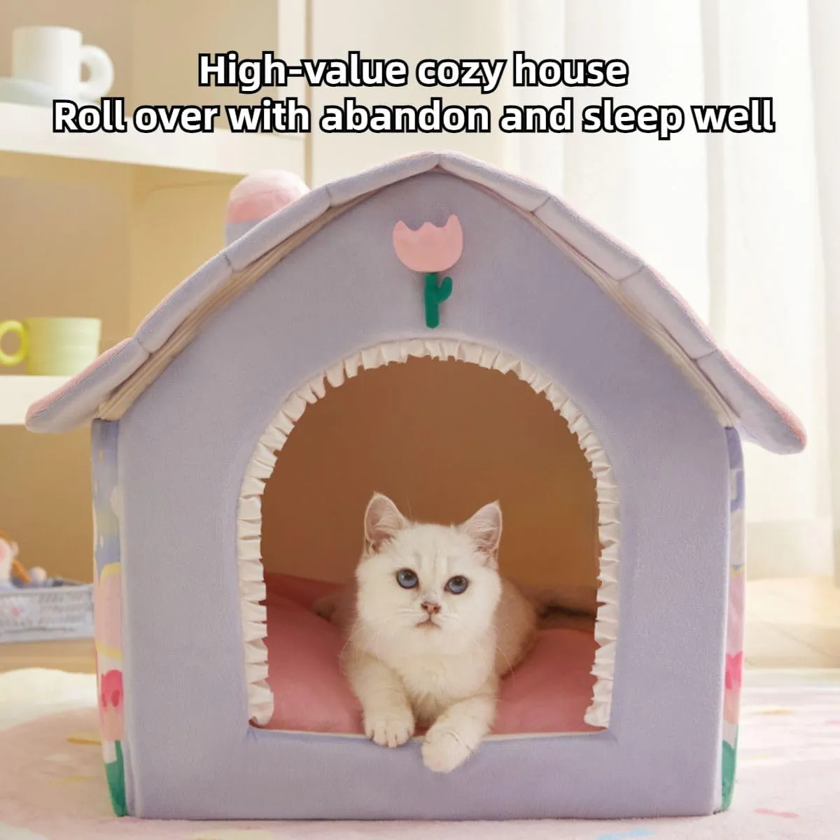 Dog House Indoor, Foldable Dog House Kennel Bed Mat with Cushion for Small Medium Large Dogs Cats, Detachable and Washable, Winter Warm Cat Nest Puppy Cave Sofa Pet Products (Brown,Large)