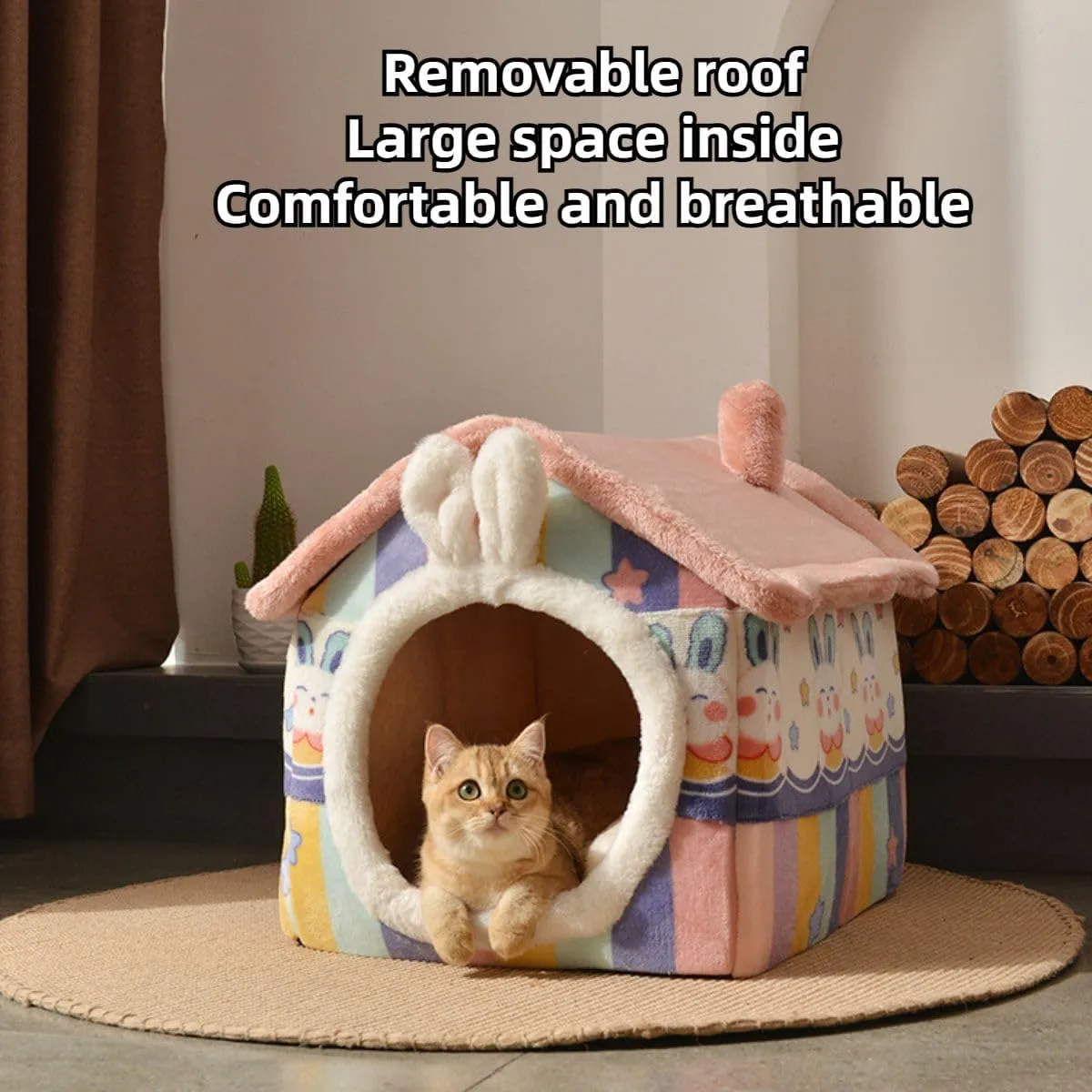 Dog House Indoor, Foldable Dog House Kennel Bed Mat with Cushion for Small Medium Large Dogs Cats, Detachable and Washable, Winter Warm Cat Nest Puppy Cave Sofa Pet Products (Brown,Large)