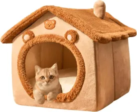 Dog House Indoor, Foldable Dog House Kennel Bed Mat with Cushion for Small Medium Large Dogs Cats, Detachable and Washable, Winter Warm Cat Nest Puppy Cave Sofa Pet Products (Brown,Large)