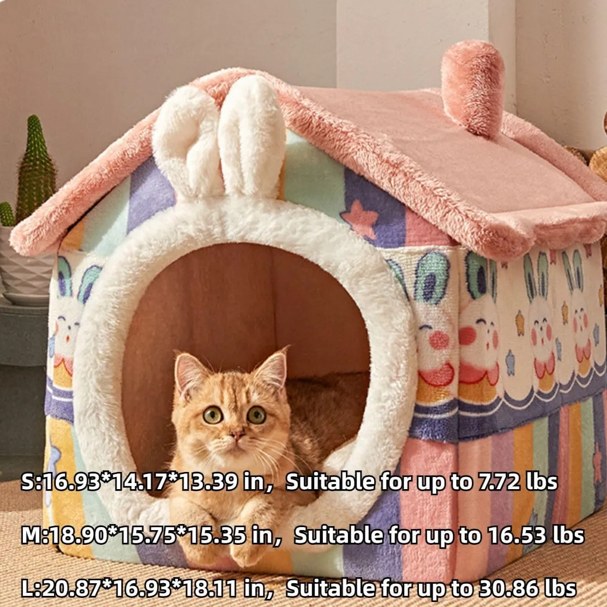 Dog House Indoor, Foldable Dog House Kennel Bed Mat with Cushion for Small Medium Large Dogs Cats, Detachable and Washable, Winter Warm Cat Nest Puppy Cave Sofa Pet Products (Brown,Large)