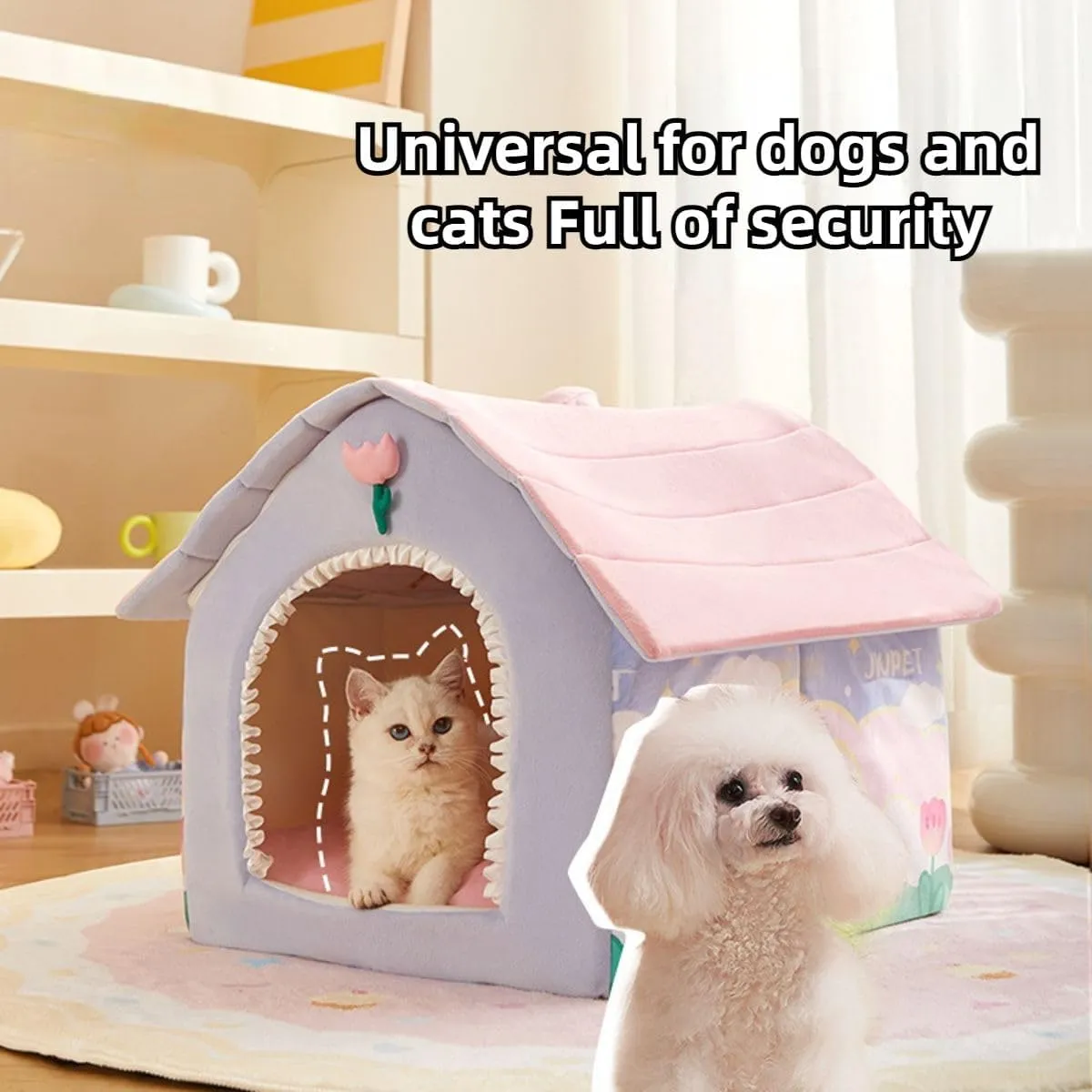Dog House Indoor, Foldable Dog House Kennel Bed Mat with Cushion for Small Medium Large Dogs Cats, Detachable and Washable, Winter Warm Cat Nest Puppy Cave Sofa Pet Products (Brown,Large)