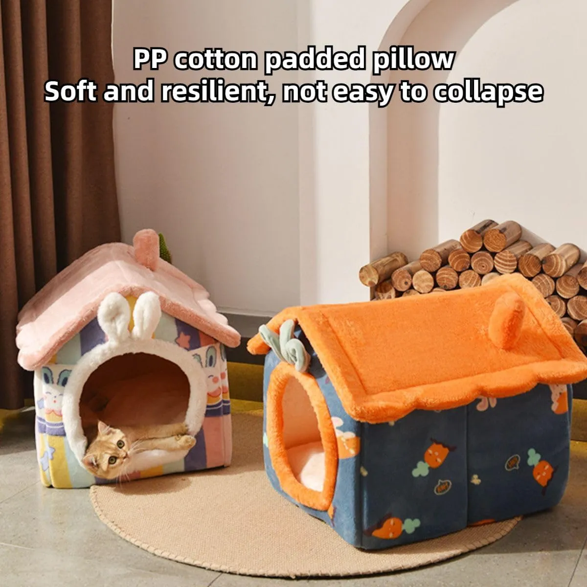 Dog House Indoor, Foldable Dog House Kennel Bed Mat with Cushion for Small Medium Large Dogs Cats, Detachable and Washable, Winter Warm Cat Nest Puppy Cave Sofa Pet Products (Brown,Large)
