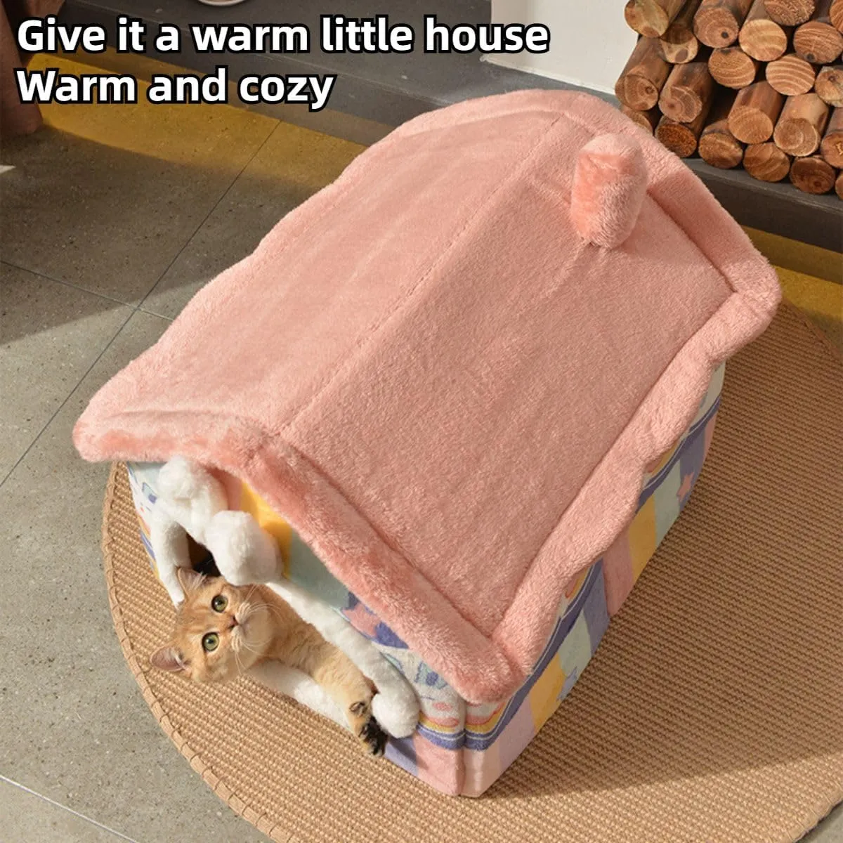 Dog House Indoor, Foldable Dog House Kennel Bed Mat with Cushion for Small Medium Large Dogs Cats, Detachable and Washable, Winter Warm Cat Nest Puppy Cave Sofa Pet Products (Brown,Large)