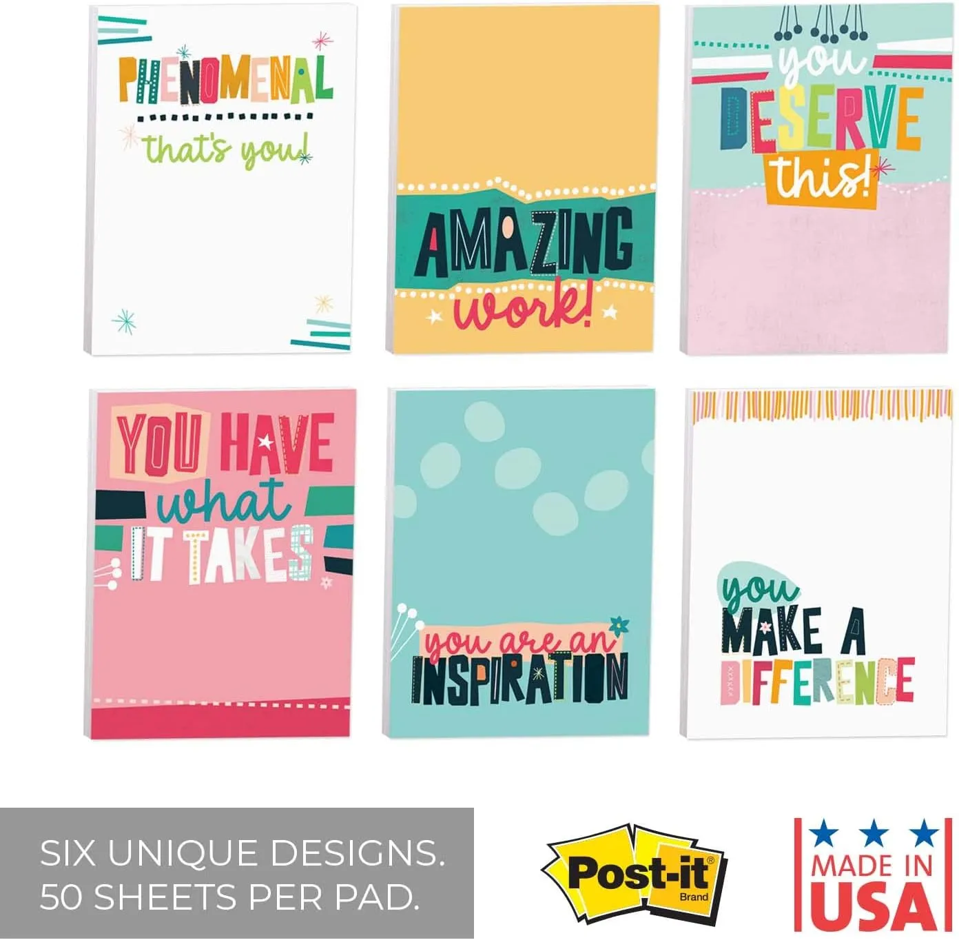 Empowering Sticky Note Pads / 3" x 4" Motivational Educator Sticky Notes / 50 Sheets Per Pad/Set of 6 Empowering Quote Designs/Made in USA