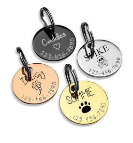 Engraved Dog Tag, Pet Id Tag, Personalized Dog and Cat Tags, Dog Id Tag, Cat Id Tag, Dog collar tag, Cat collar tag, Stainless Steel, Silver, Black, Rose Gold, Gold