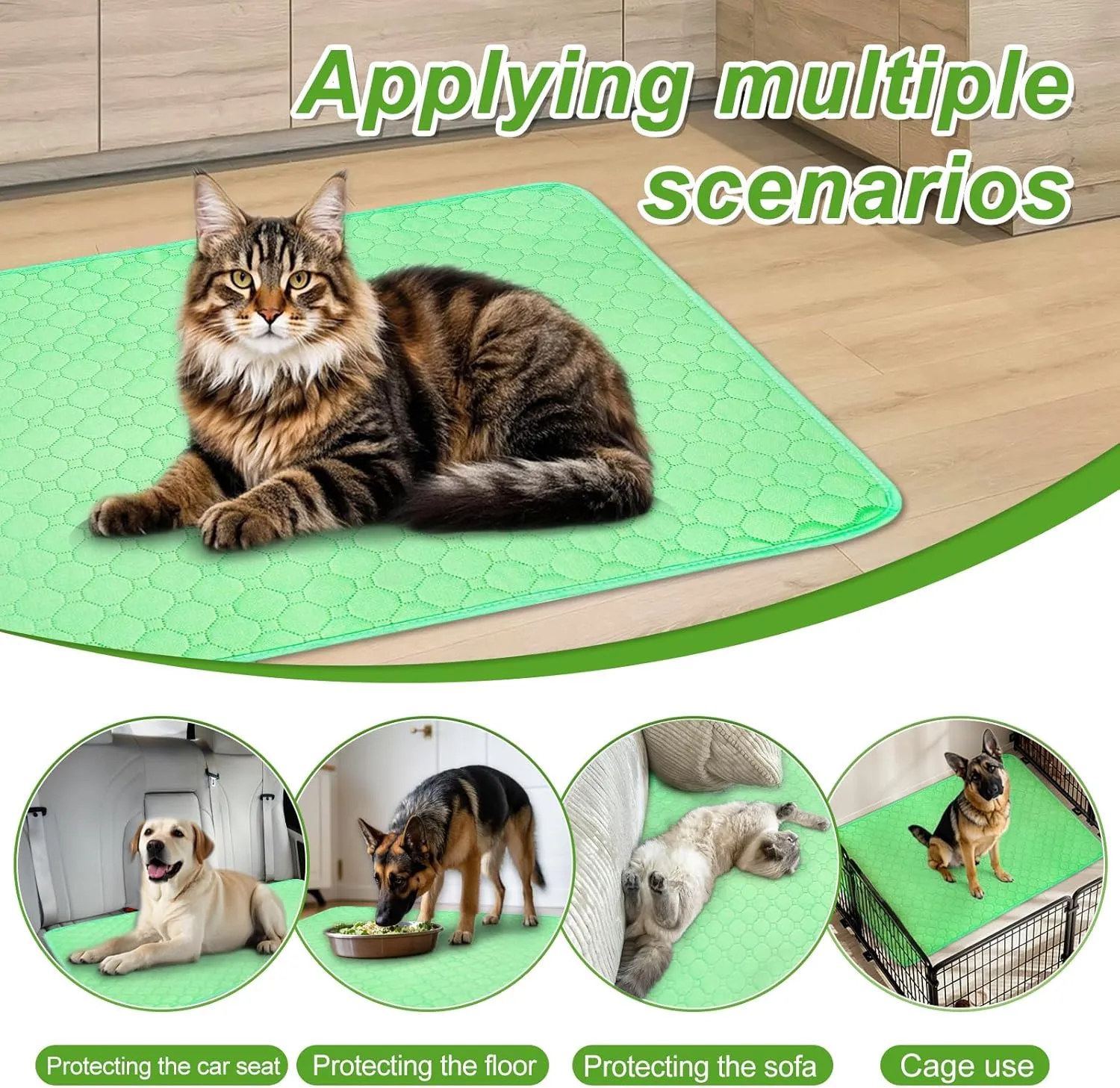 Enmaipet 2 Pack 40"x28" Green Extra Heavy Absorbency Washable Underpads, Waterproof Quick-Drying Reusable Incontinence Bed Pads Dog Pee Pads & Non-Slip Pet Training Pads for Dogs, Cats, Seniors, Bunny
