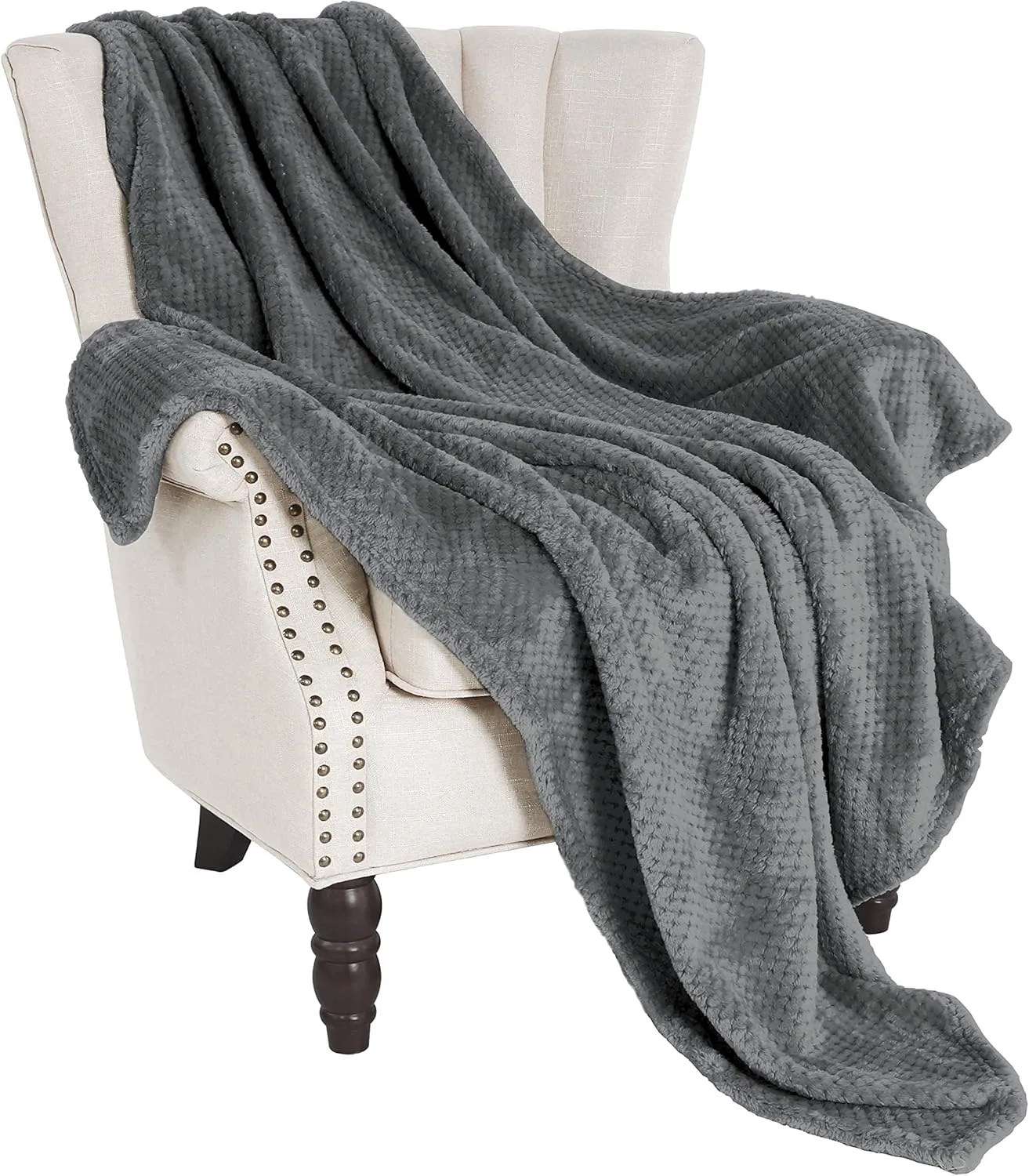 Exclusivo Mezcla Fleece Throw Blanket Extra Large, Super Soft and Warm Blankets for Couch, Sofa and Bed Waffle Textured, Cozy, Fuzzy and Lightweight (Dark Grey, 50x70 Inches)
