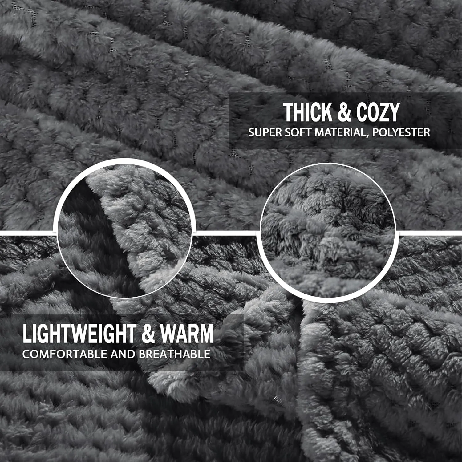 Exclusivo Mezcla Fleece Throw Blanket Extra Large, Super Soft and Warm Blankets for Couch, Sofa and Bed Waffle Textured, Cozy, Fuzzy and Lightweight (Dark Grey, 50x70 Inches)