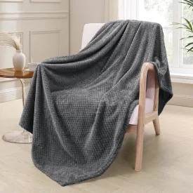 Exclusivo Mezcla Fleece Throw Blanket Extra Large, Super Soft and Warm Blankets for Couch, Sofa and Bed Waffle Textured, Cozy, Fuzzy and Lightweight (Dark Grey, 50x70 Inches)
