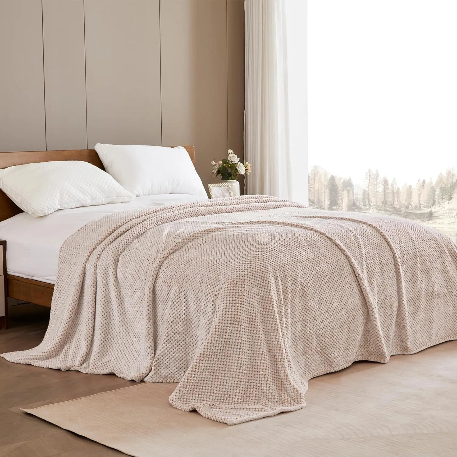 Exclusivo Mezcla Fleece Throw Blanket Extra Large, Super Soft and Warm Blankets for Couch, Sofa and Bed Waffle Textured, Cozy, Fuzzy and Lightweight (Mixed Camel, 50x70 Inches)