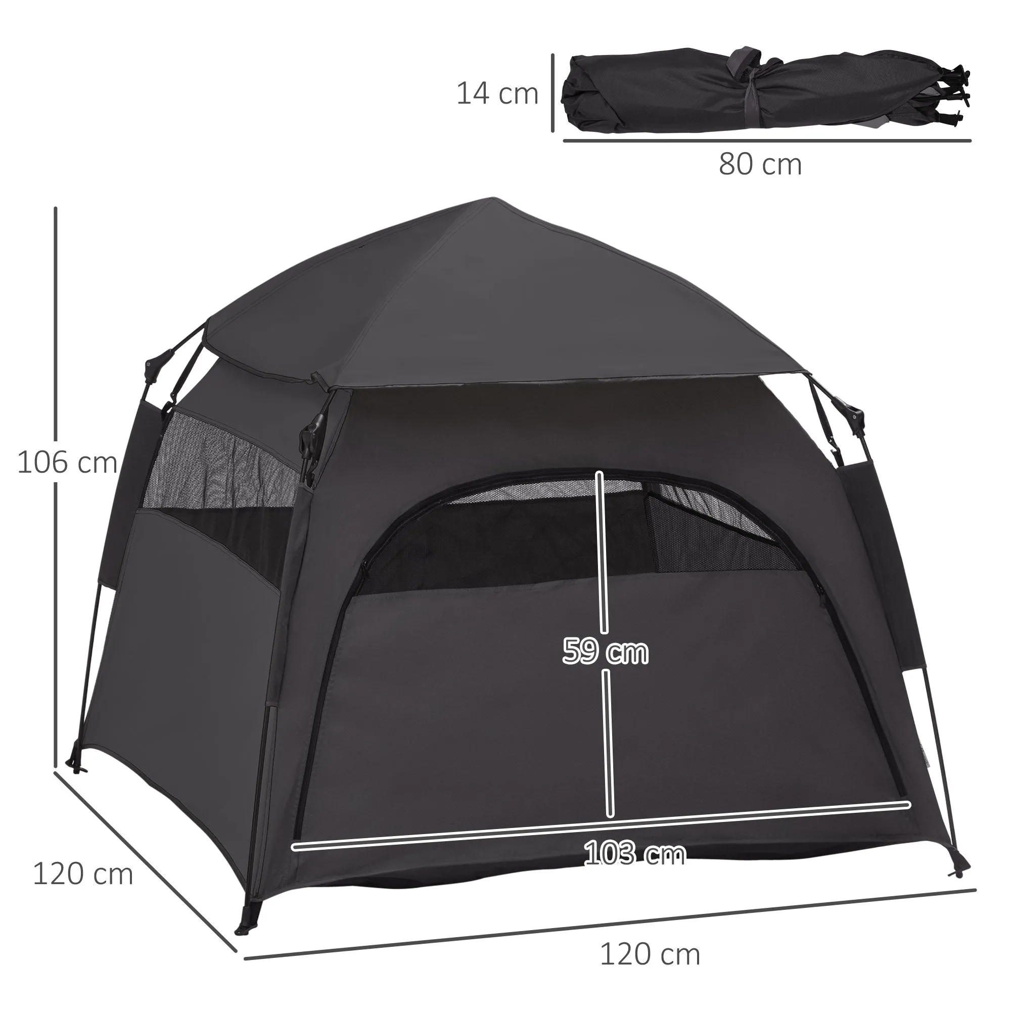 Foldable Dog Cat Tent with Water-Resistant Oxford, Carry Bag for Extra Large Dog, Charcoal Grey
