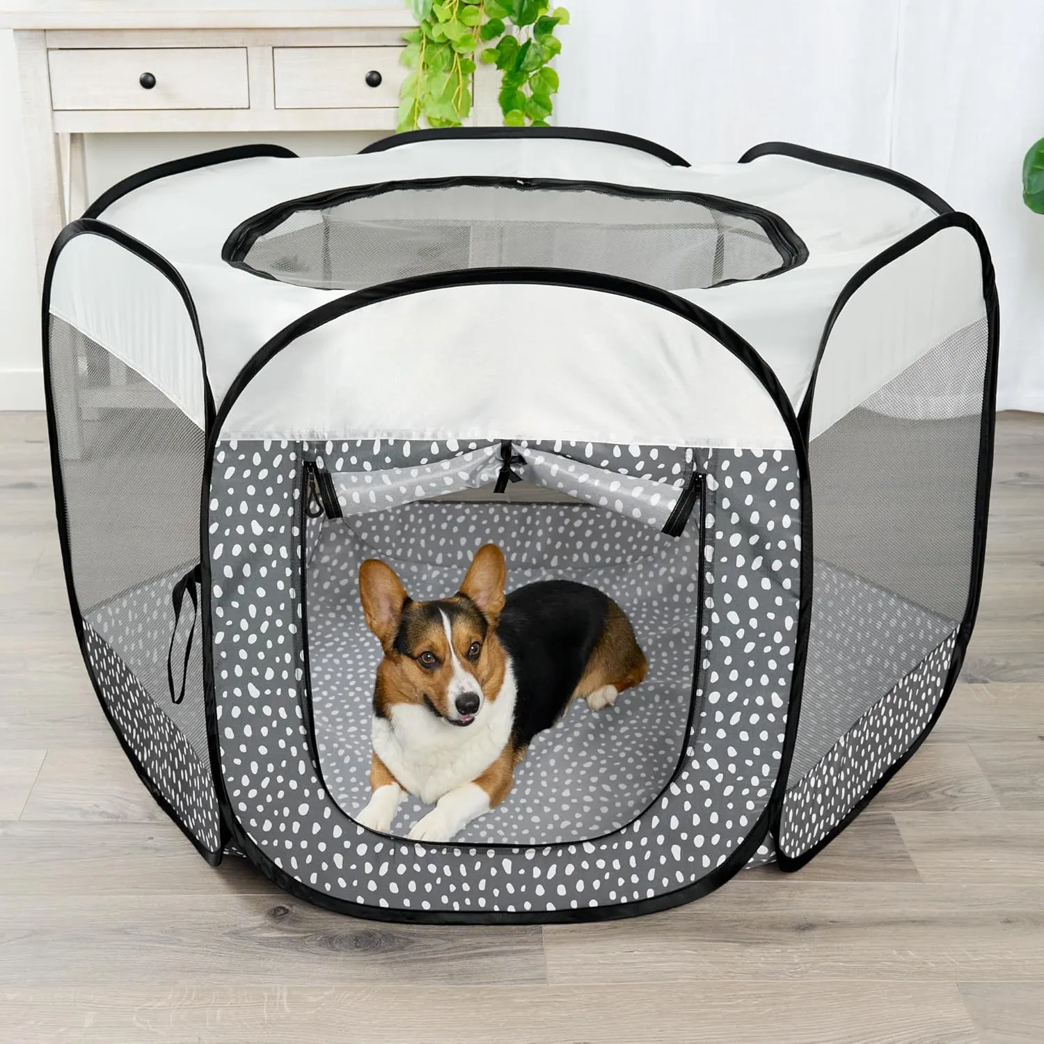 Furhaven Portable Dog Playpen Cat Tent, Pet Playground/Kennel Foldable Indoor Outdoor Zippered Puppy Crate - Gray Pebbles, Large