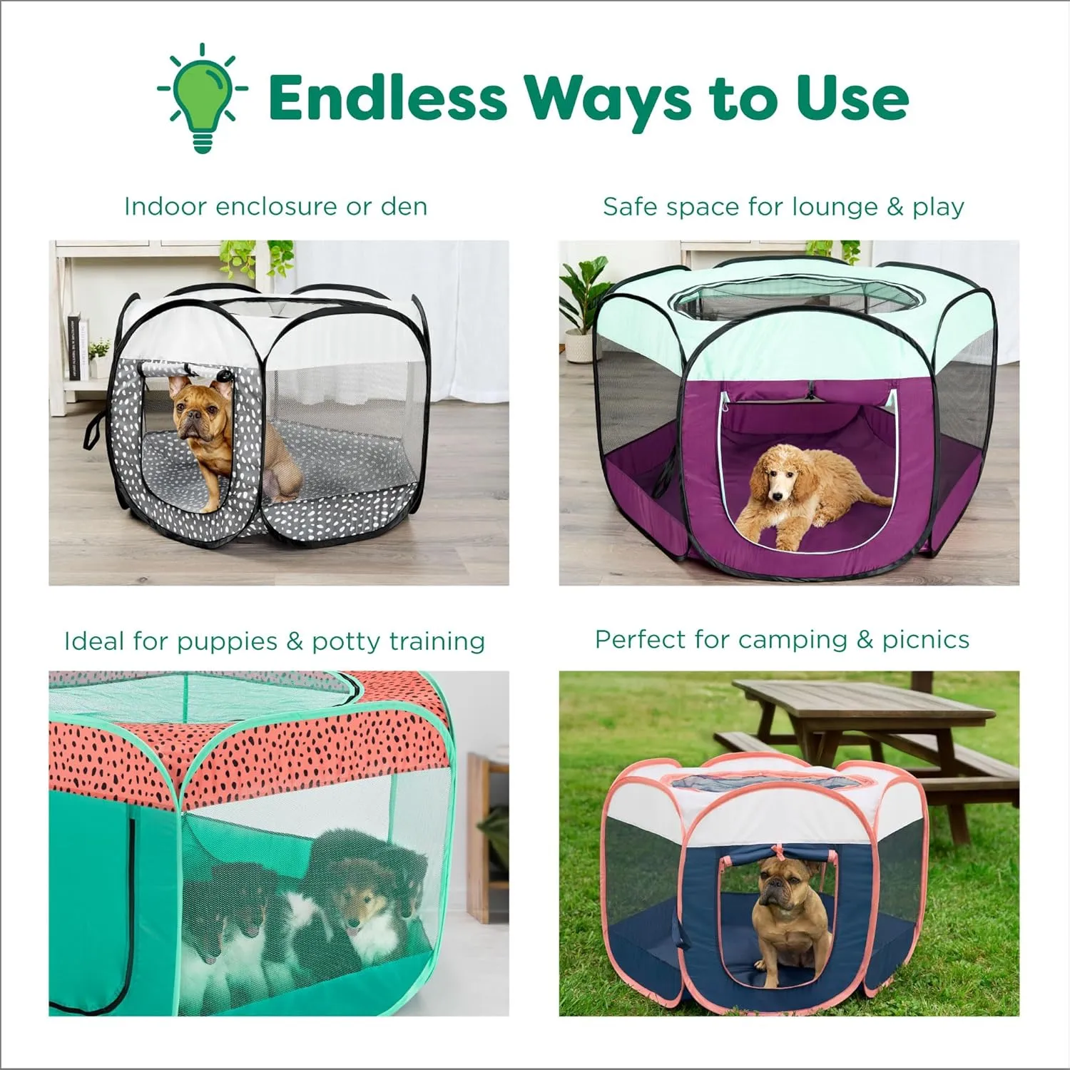 Furhaven Portable Dog Playpen Cat Tent, Pet Playground/Kennel Foldable Indoor Outdoor Zippered Puppy Crate - Gray Pebbles, Large