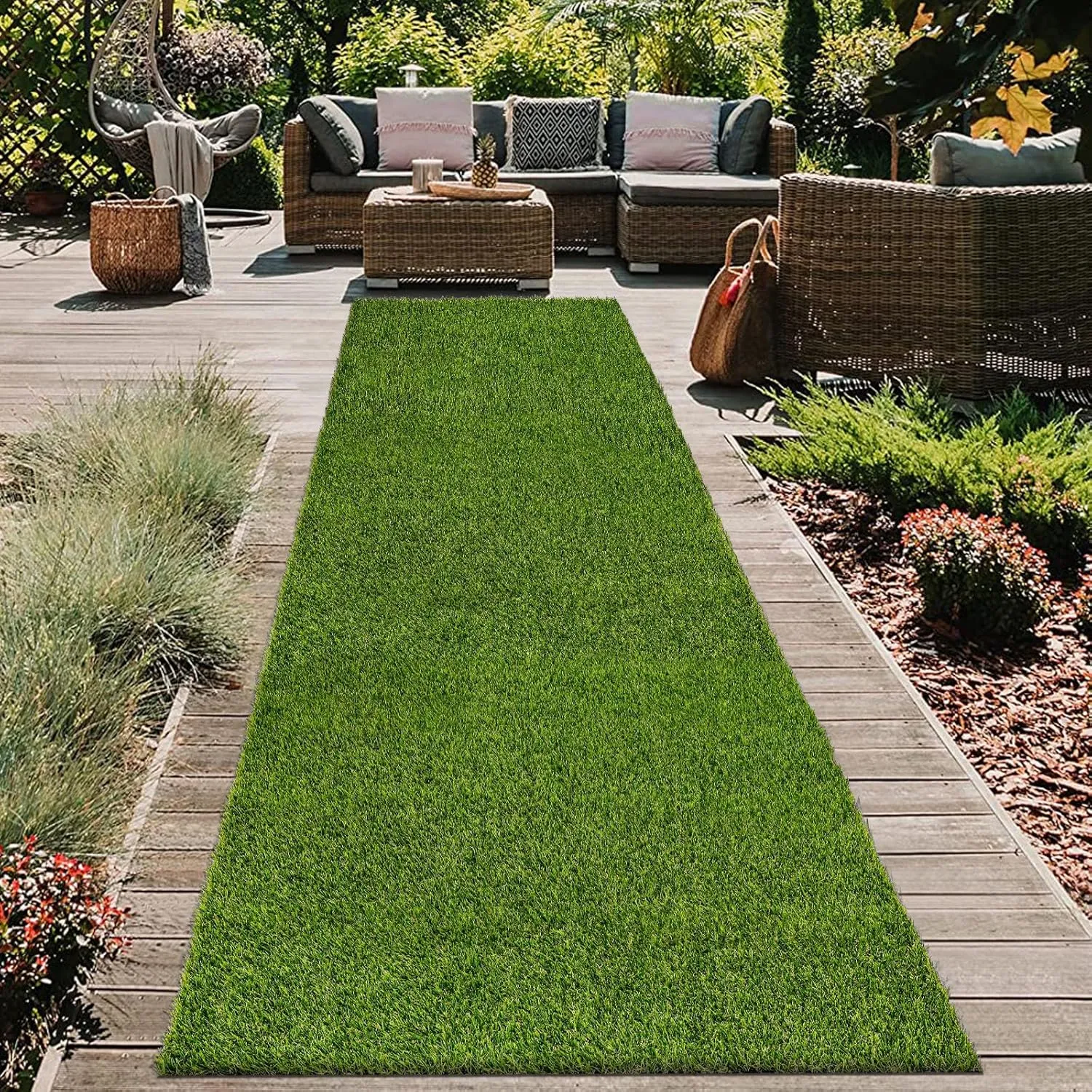HEBE Artificial Turf Rug,2'x10', Grass Mat with Drainage Hole, Reusable Grass Turf Mat Pee Pad for Dog Potty Training Indoor Outdoor Use