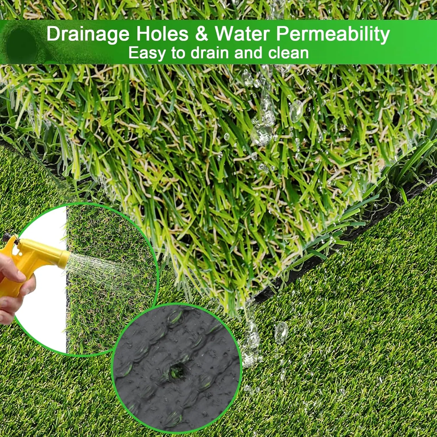 HEBE Artificial Turf Rug,2'x10', Grass Mat with Drainage Hole, Reusable Grass Turf Mat Pee Pad for Dog Potty Training Indoor Outdoor Use