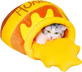 Honey Pot Cat Bed - Cozy Enclosed Pet Bed in Medium and Large Sizes, Cute Honey Pot Design for Cats & Small Pets, Plush Cushion & Durable Fabric (Large)