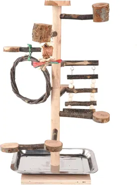 HOSUKKO Bird Playground Parrots Play Stand Wood Perches Stand, Bird Gym Playpen Platform Ladder with Feeder Cups Bird Cage Accessories Bird Toys for Cockatiels Budgies Lovebirds, brown