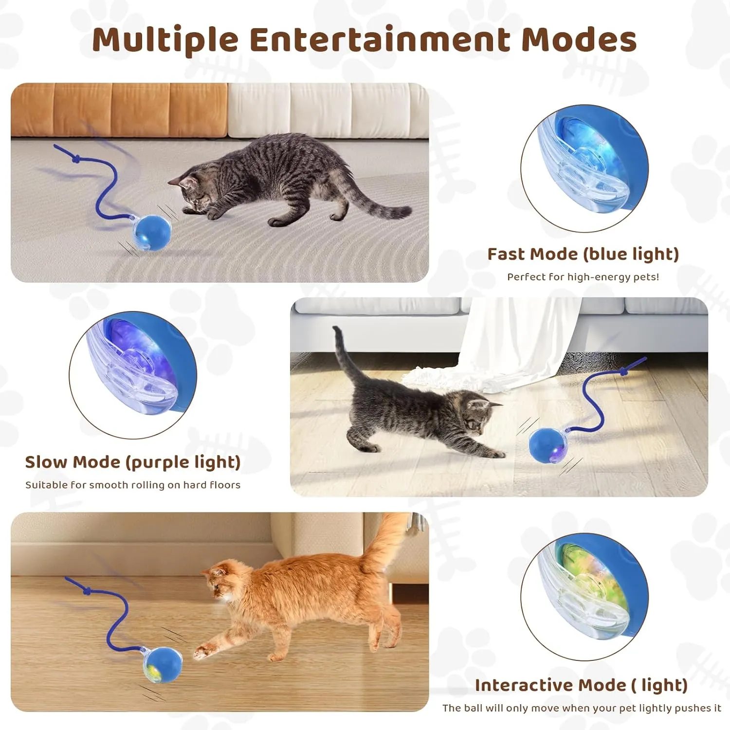 Interactive Cat Toys with Motion Activated and Chirping, Imitation Mice Design, Rechargeable Smart Pet Ball Toy for Indoor Cats and Kitten - Sky Blue