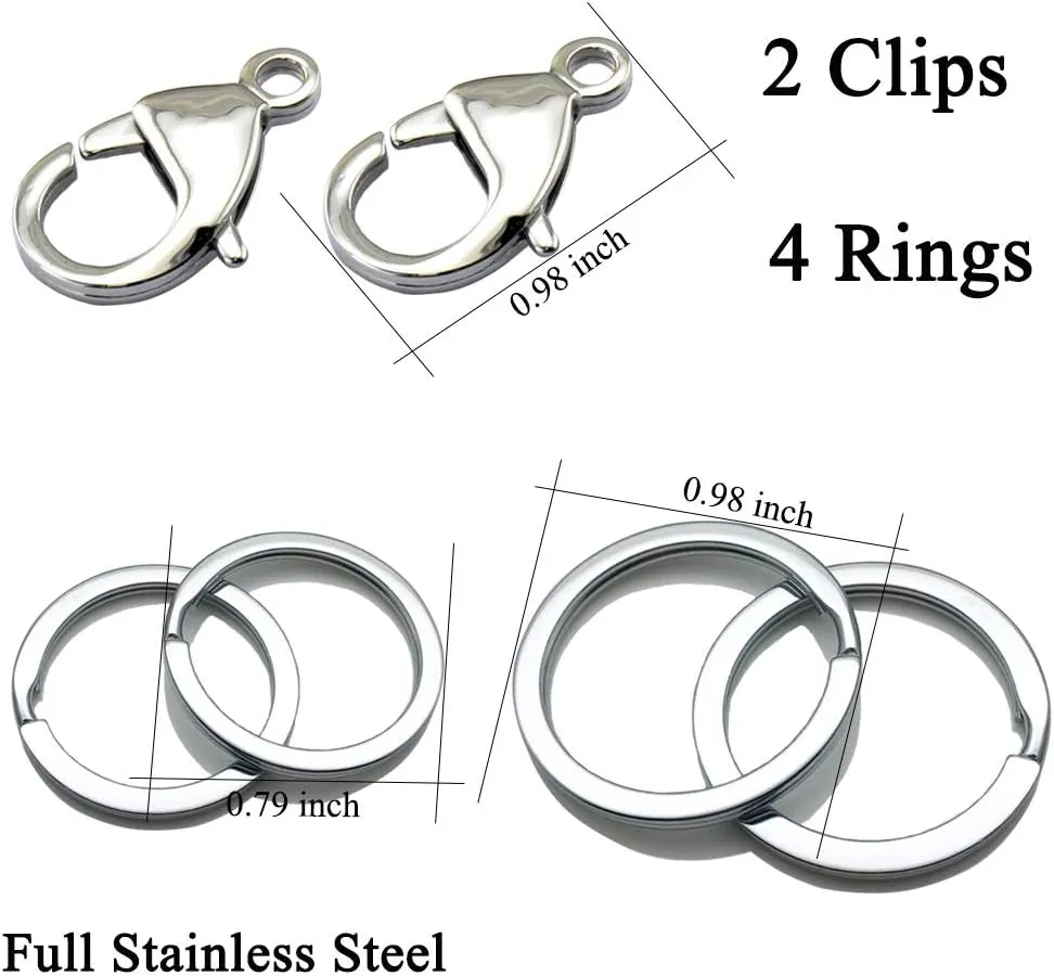 IVIA Dog Tag Clips / 316 Stainless Steel Lobster Buckle with Rings for Cat& Dog Collars and Necklace(2 Pack Silver)
