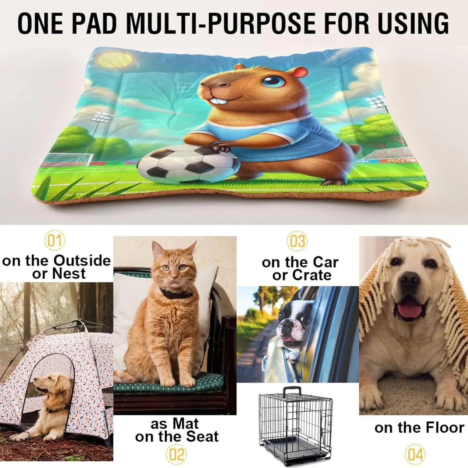 Joko Ivery Capybara Soccer Dog Cat Bed for Crate Soft Crate Pad Anti Slip Sleeping Mats Machine Washable Crate Mat for Dogs Puppy Cats Indoor Pet Supplies 3624 in