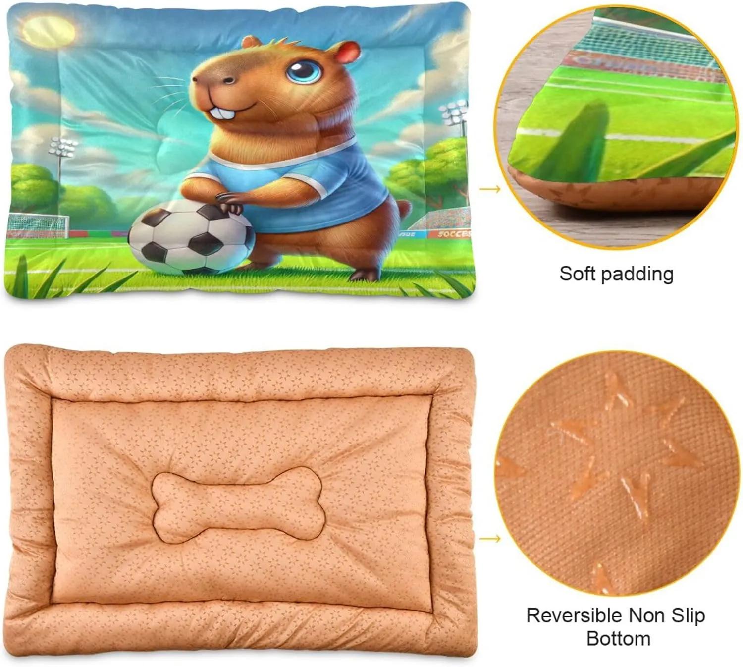 Joko Ivery Capybara Soccer Dog Cat Bed for Crate Soft Crate Pad Anti Slip Sleeping Mats Machine Washable Crate Mat for Dogs Puppy Cats Indoor Pet Supplies 3624 in