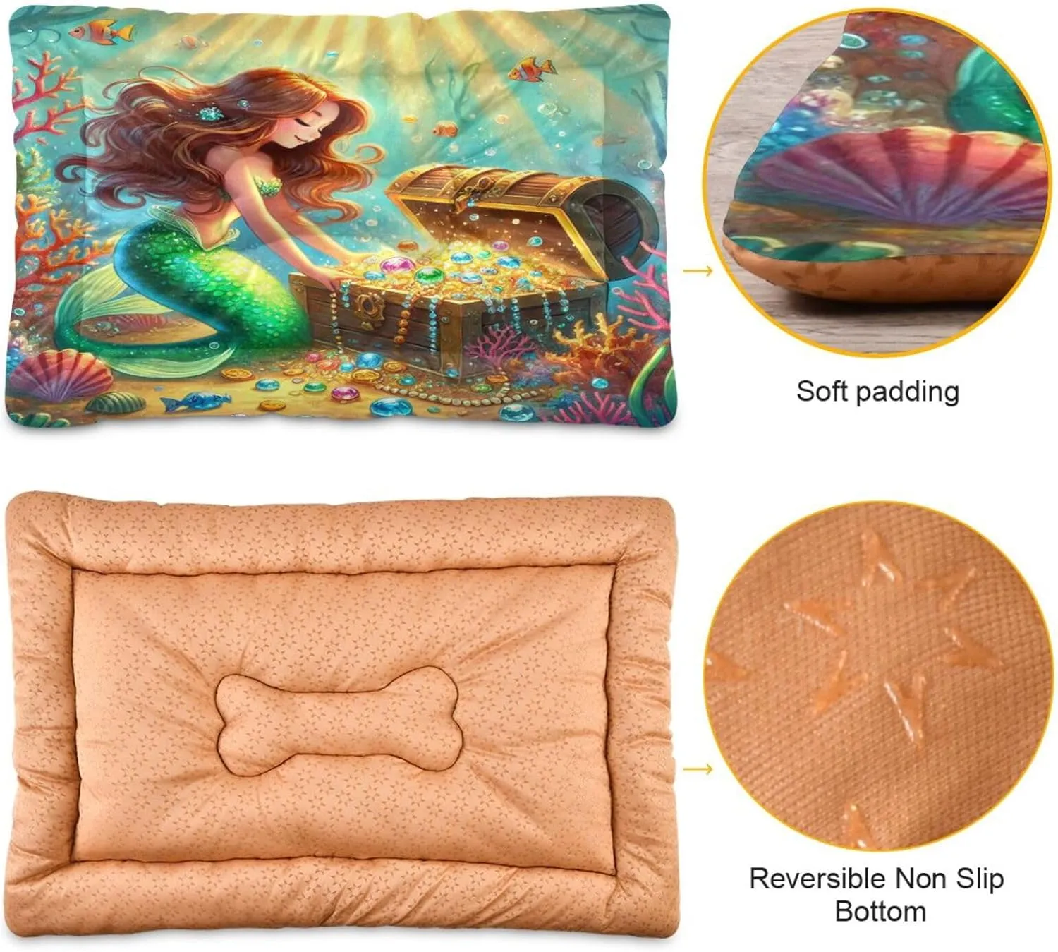 Joko Ivery Mermaid Treasure Dog Cat Bed for Crate Soft Crate Pad Anti Slip Sleeping Mats Machine Washable Crate Mat for Puppy Indoor Cats Dogs Pet Supplies 2418 in