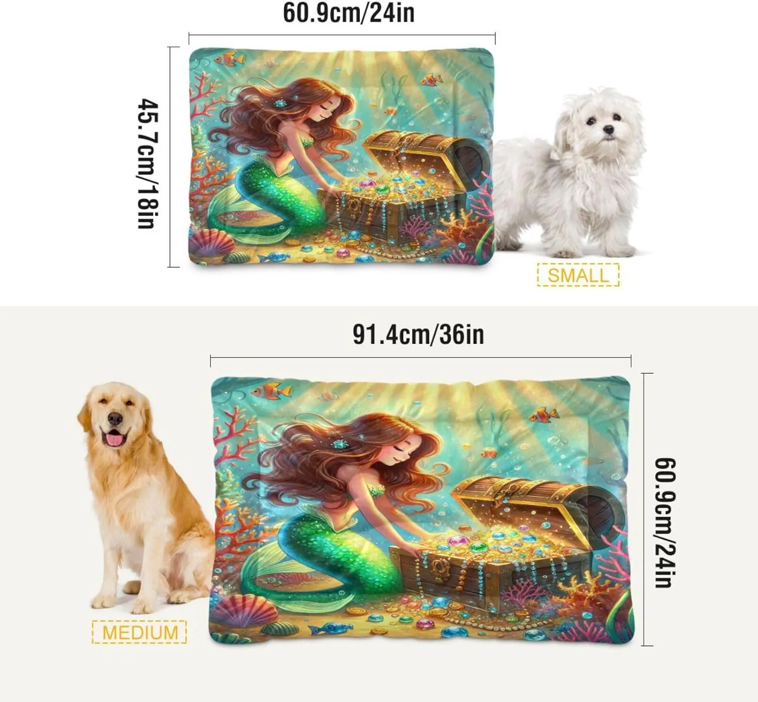 Joko Ivery Mermaid Treasure Dog Cat Bed for Crate Soft Crate Pad Anti Slip Sleeping Mats Machine Washable Crate Mat for Puppy Indoor Cats Dogs Pet Supplies 2418 in