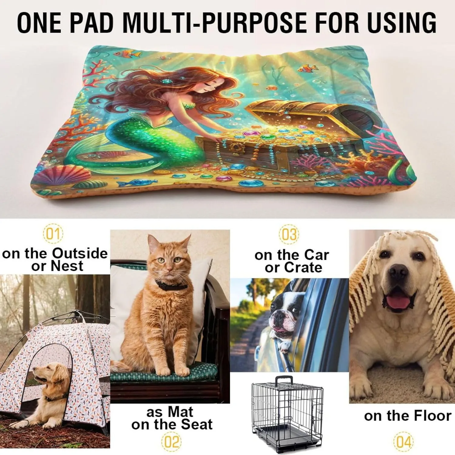 Joko Ivery Mermaid Treasure Dog Cat Bed for Crate Soft Crate Pad Anti Slip Sleeping Mats Machine Washable Crate Mat for Puppy Indoor Cats Dogs Pet Supplies 2418 in