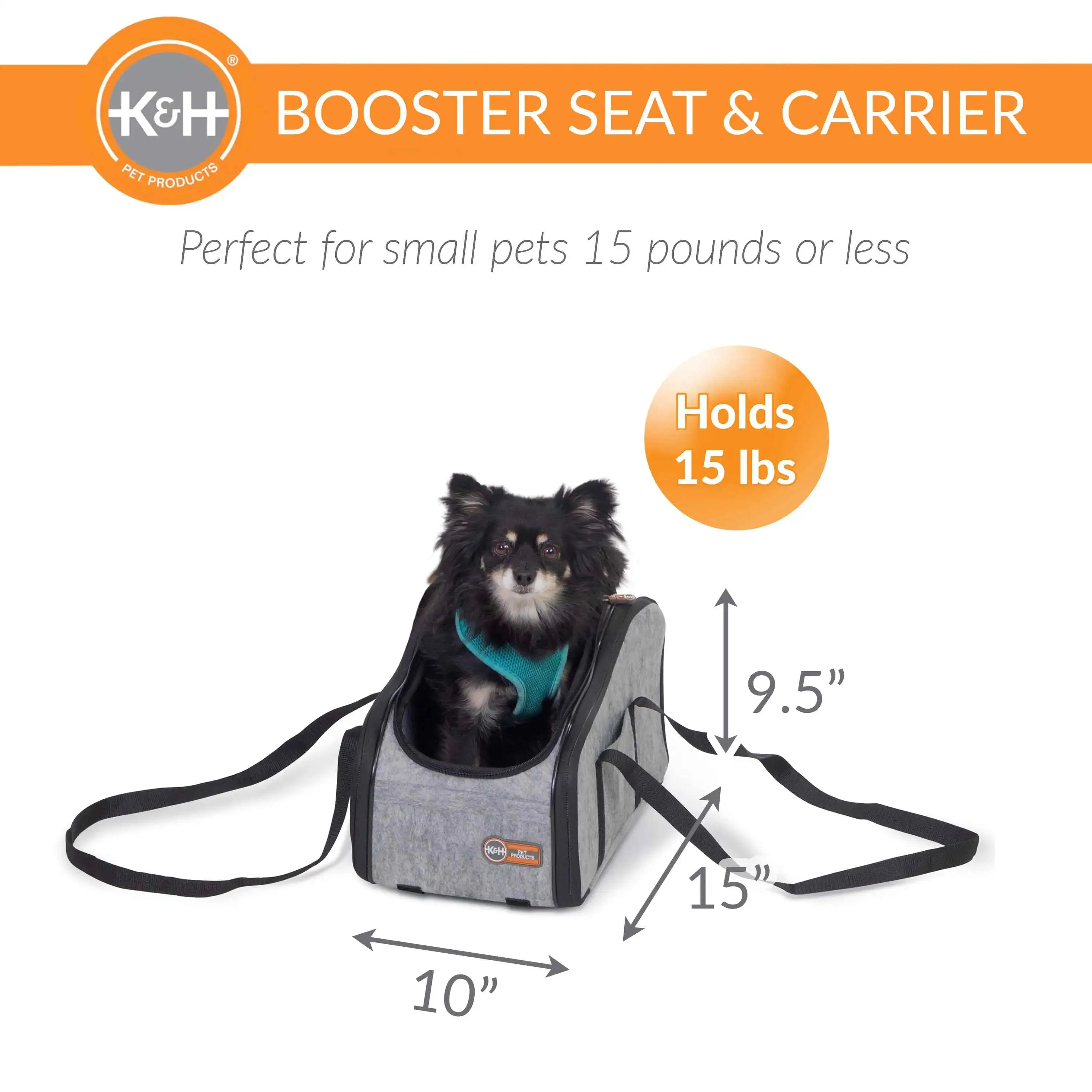 K&H Pet Products Portable Pet Console Booster Dog Car Seat Gray 10″ x 15″ x 9.5″