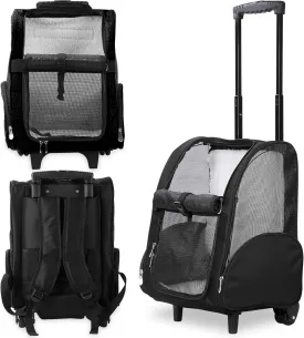 Kundu KDU-013 Deluxe Backpack Pet Travel Carrier with Double Wheels - Black - Approved by Most Airlines